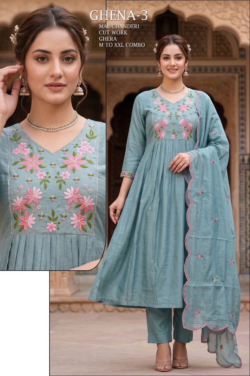 Tlc Vol 175 Mul Chanderi Embroidered Anarkali Kurti With Bottom Dupatta Collection — Wholesale Kurtis, Vardan Ethnic wholesale from Surat — Photo 5