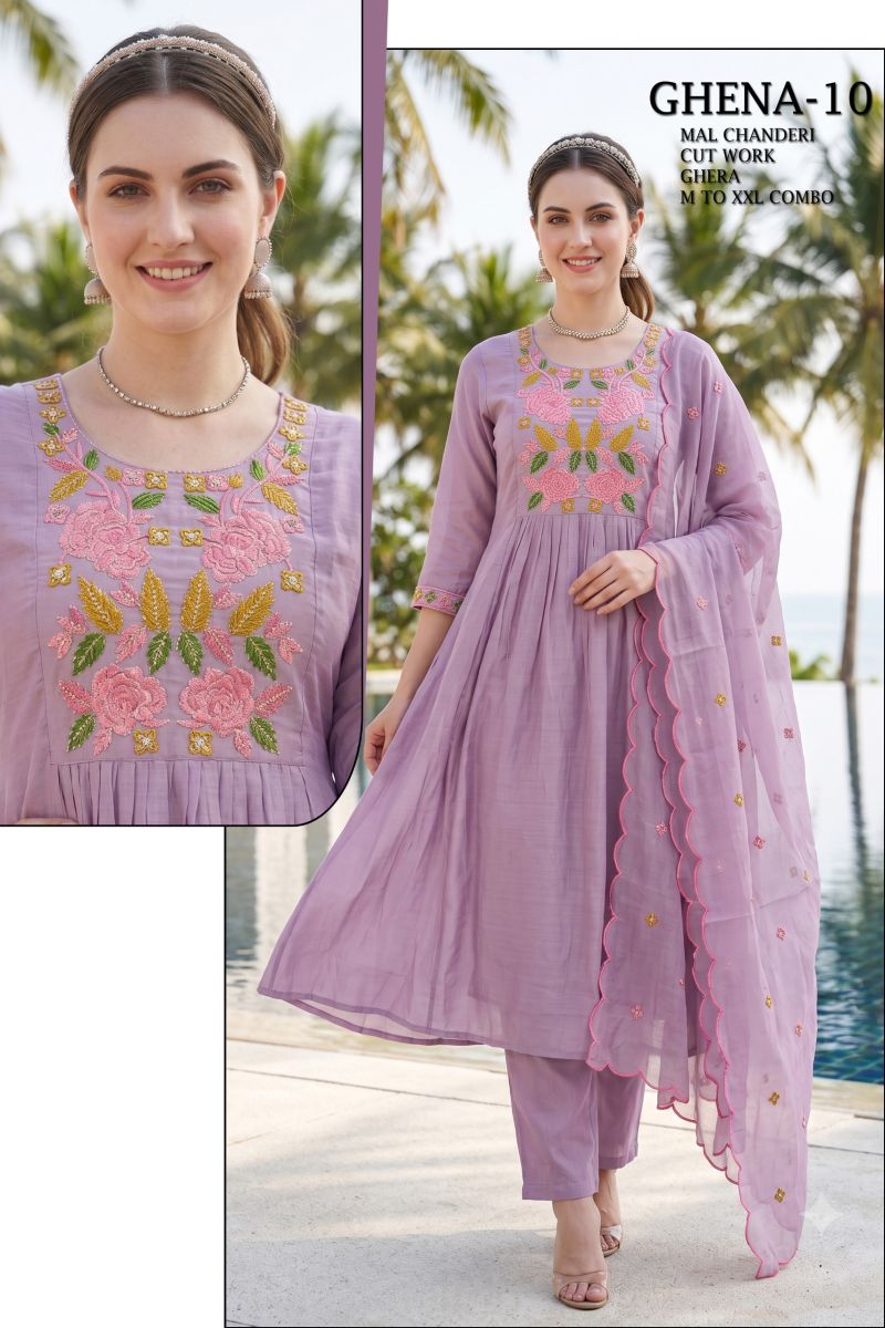Tlc Vol 175 Mul Chanderi Embroidered Anarkali Kurti With Bottom Dupatta Collection — Wholesale Kurtis, Vardan Ethnic wholesale from Surat — Photo 8