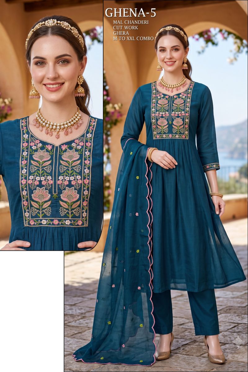 Tlc Vol 175 Mul Chanderi Embroidered Anarkali Kurti With Bottom Dupatta Collection — Wholesale Kurtis, Vardan Ethnic wholesale from Surat — Photo 7