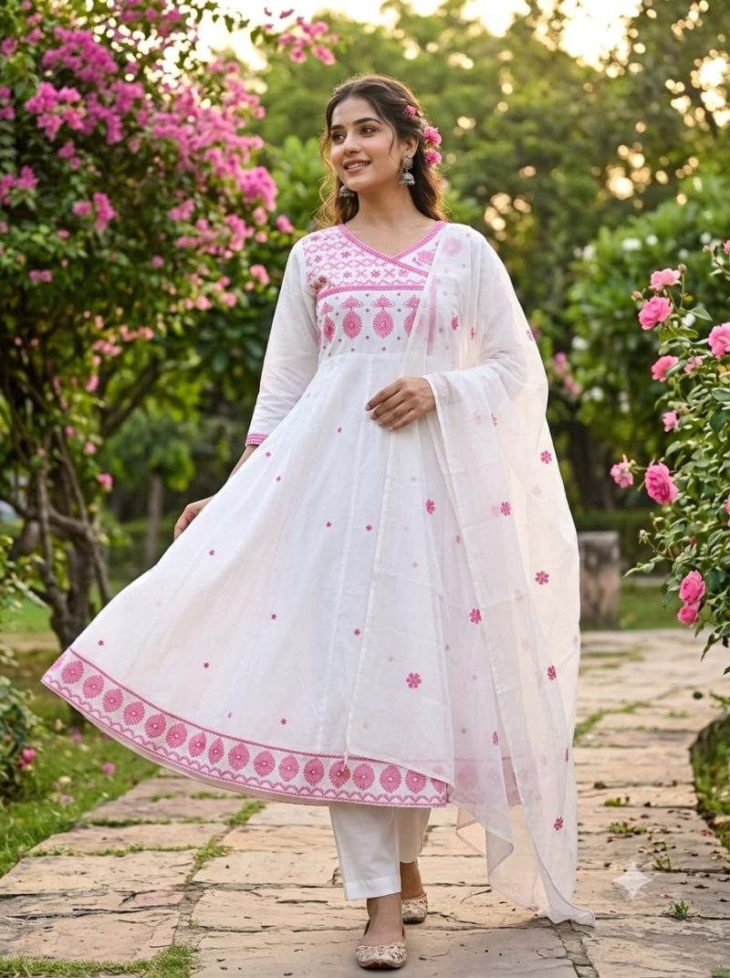 Tlc Vol 176 Cotton Embroidered Anarkali Kurti With Bottom Dupatta Catalog