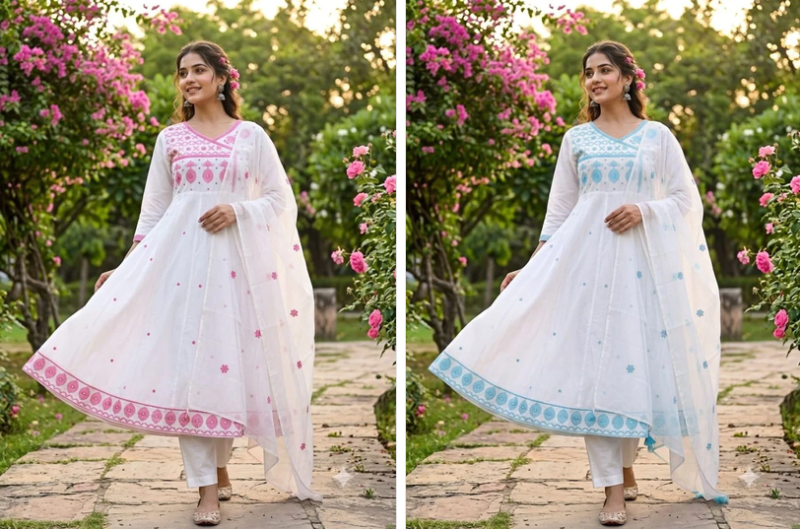 Tlc Vol 176 Cotton Embroidered Anarkali Kurti With Bottom Dupatta Catalog — Wholesale Kurtis, Vardan Ethnic wholesale from Surat — view 3