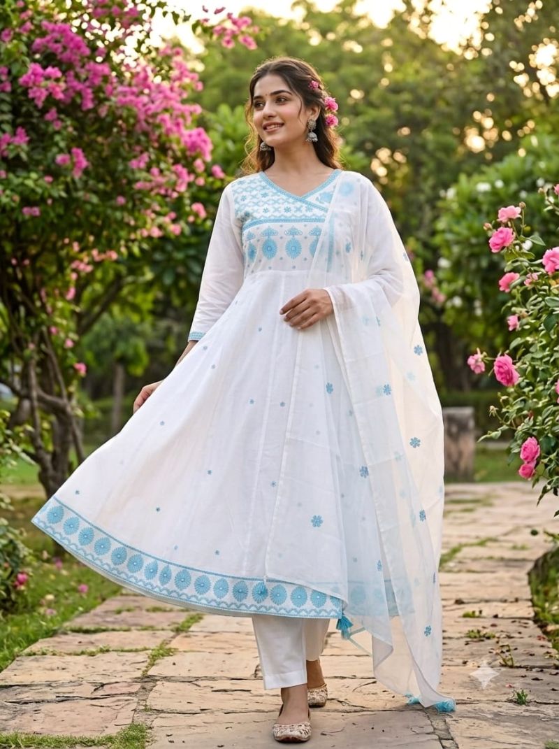 Tlc Vol 176 Cotton Embroidered Anarkali Kurti With Bottom Dupatta Catalog — Wholesale Kurtis, Vardan Ethnic wholesale from Surat — view 4