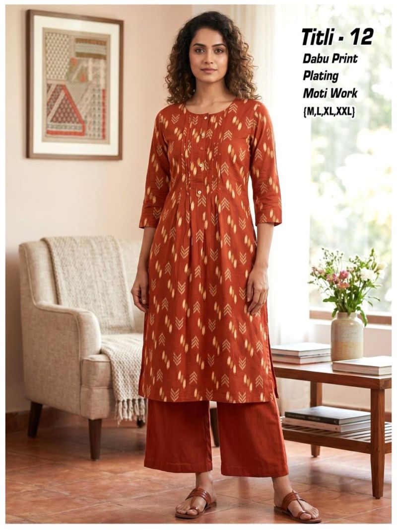 Tlc Vol 177 Dhabu Cotton Printed Kurti With Bottom Collection