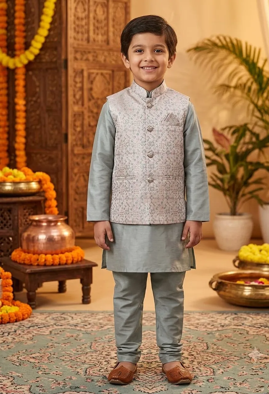 Kids Koti Kurta Pajama Set Wedding Season Collection — Men's Wear, Vardan Ethnic wholesale from Surat — Photo 3