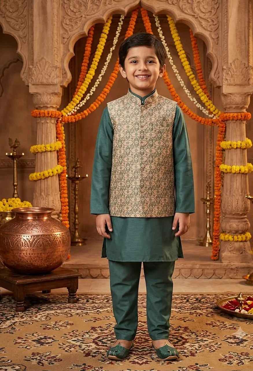 Kids Koti Kurta Pajama Set Wedding Season Collection — Men's Wear, Vardan Ethnic wholesale from Surat — Photo 4