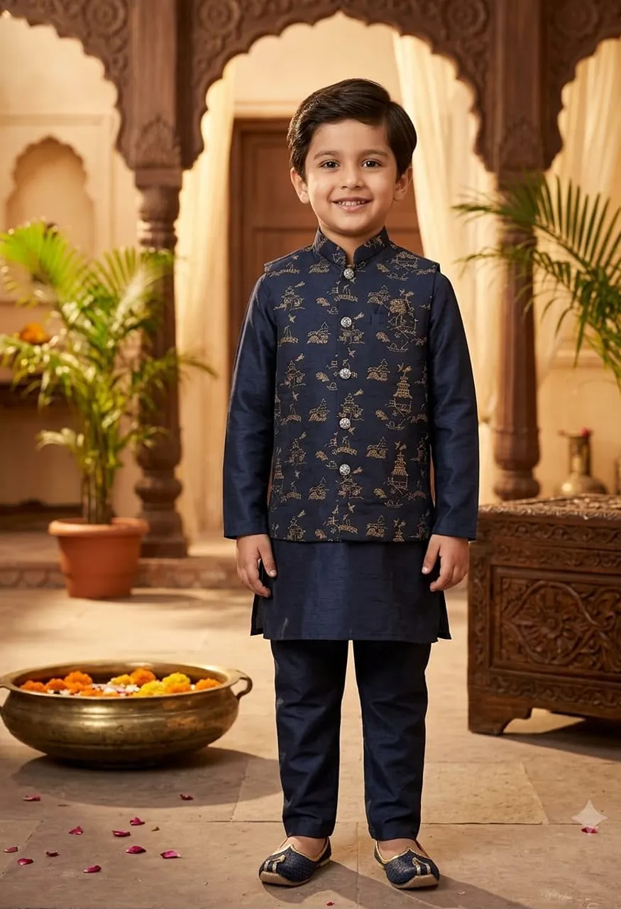 Kids Koti Kurta Pajama Set Wedding Season Collection — Men's Wear, Vardan Ethnic wholesale from Surat — Photo 5