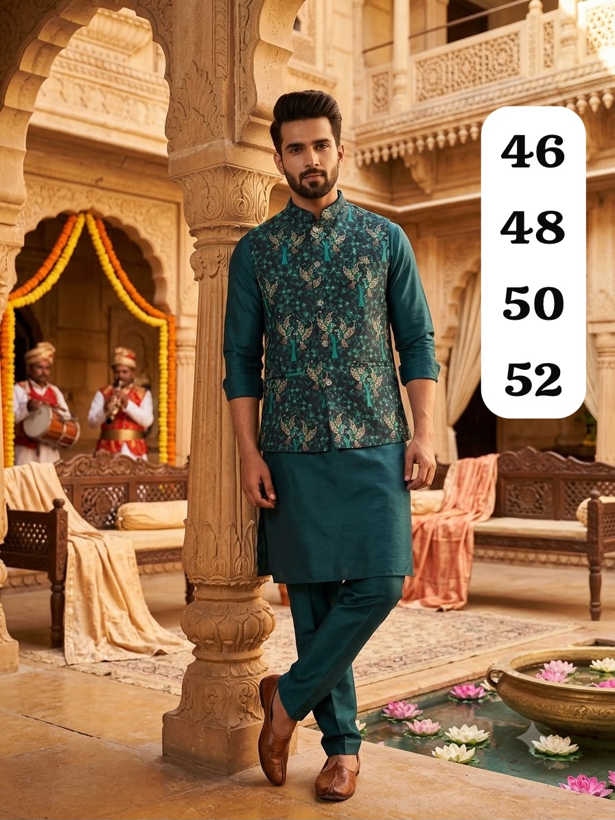 VENMER Shyam Man Wear Silk Kurta Pyjama with Heavy Jacquard Koti Catalog — Men's Wear, VENMER wholesale from Surat — view 8
