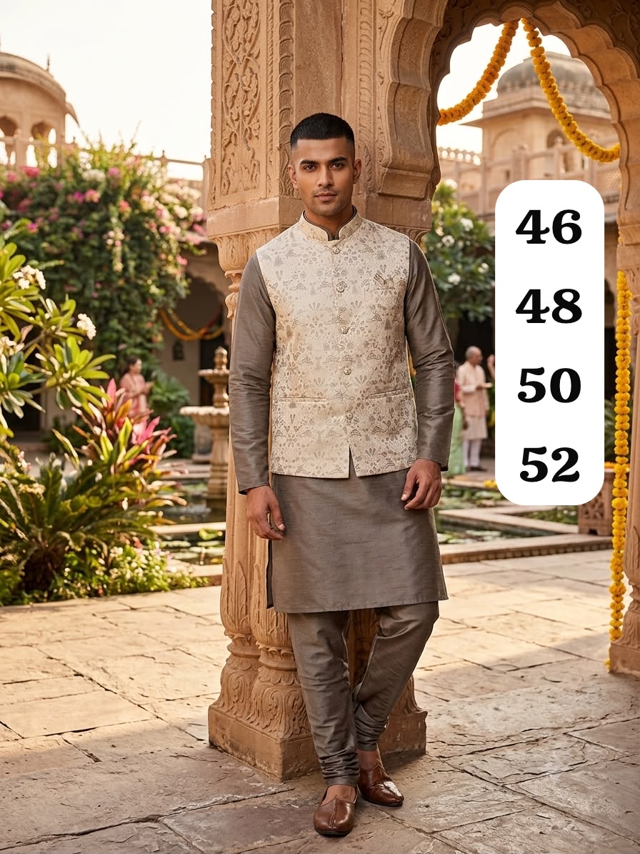 VENMER Shyam Man Wear Silk Kurta Pyjama with Heavy Jacquard Koti Catalog — Men's Wear, VENMER wholesale from Surat — view 9