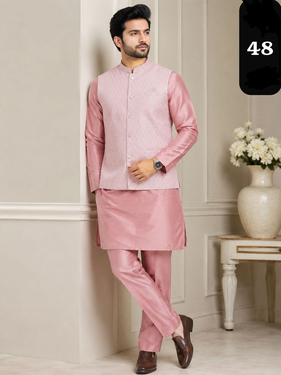 VENMER Shyam Man Wear Silk Kurta Pyjama with Heavy Jacquard Koti Catalog — Men's Wear, VENMER wholesale from Surat — view 2