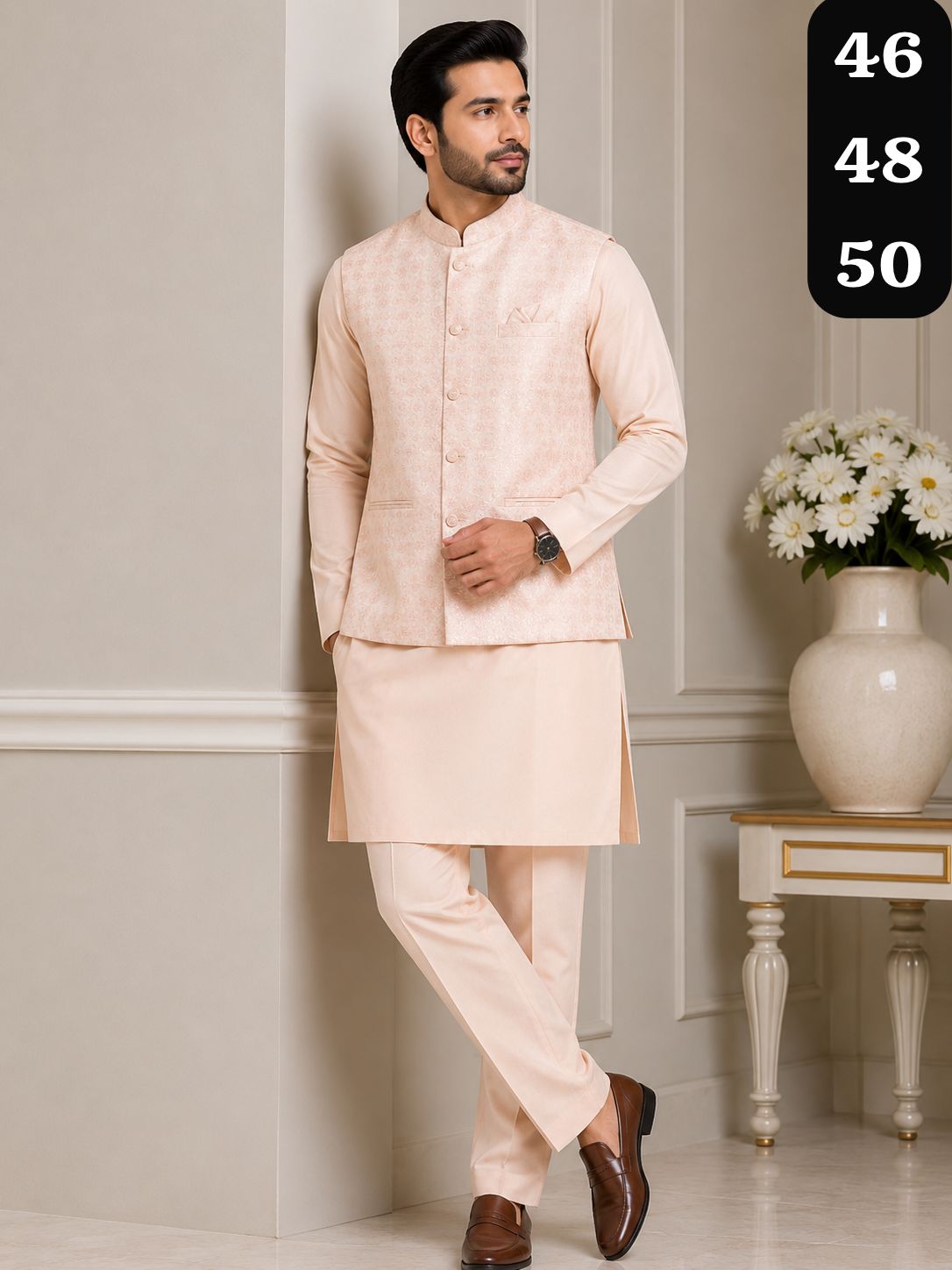 VENMER Shyam Man Wear Silk Kurta Pyjama with Heavy Jacquard Koti Catalog — Men's Wear, VENMER wholesale from Surat — view 3