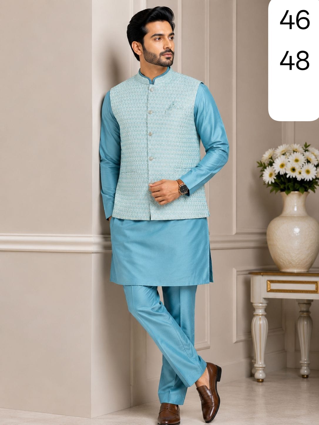 VENMER Shyam Man Wear Silk Kurta Pyjama with Heavy Jacquard Koti Catalog — Men's Wear, VENMER wholesale from Surat — view 4