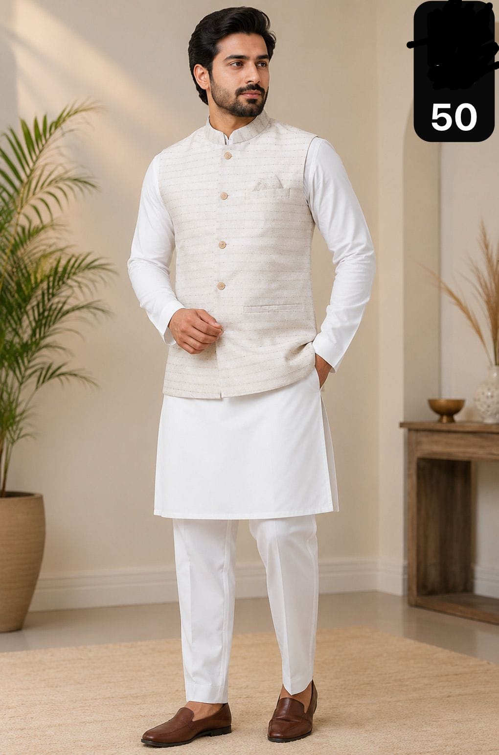 VENMER Shyam Man Wear Silk Kurta Pyjama with Heavy Jacquard Koti Catalog — Men's Wear, VENMER wholesale from Surat — view 5