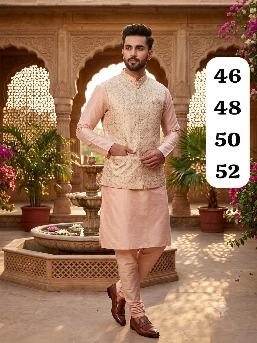 VENMER Shyam Man Wear Silk Kurta Pyjama with Heavy Jacquard Koti Catalog — Men's Wear, VENMER wholesale from Surat — view 6