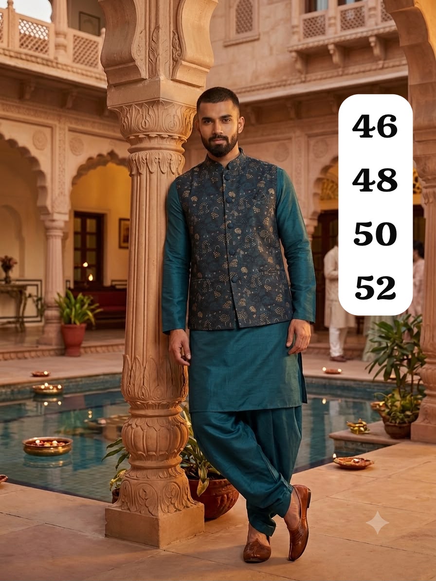 VENMER Shyam Man Wear Silk Kurta Pyjama with Heavy Jacquard Koti Catalog — Men's Wear, VENMER wholesale from Surat — view 7