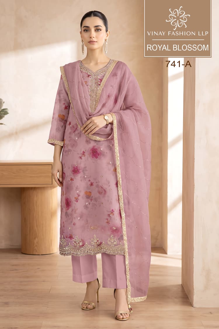 Vinay Kuleesh Royal Blossom Russian Silk Jacquard Handwork Salwar Kameez Catalog — Wholesale Salwar Suits, Vinay Fashion wholesale from Surat — view 4