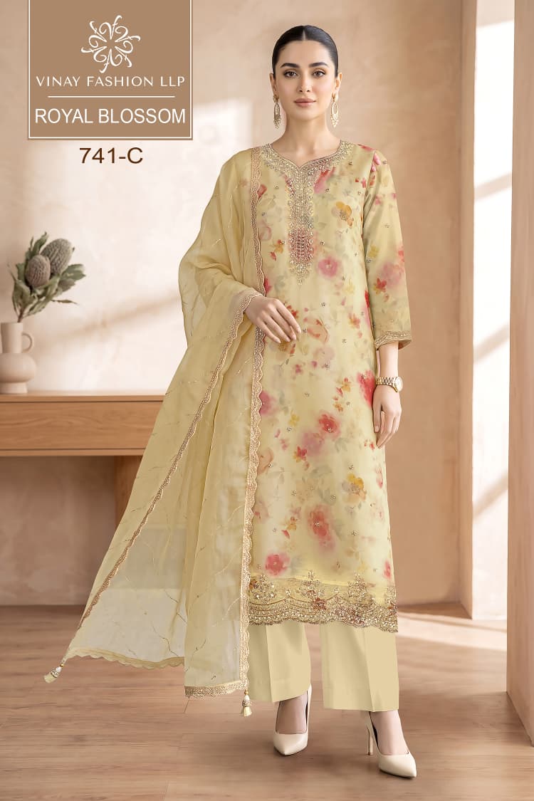 Vinay Kuleesh Royal Blossom Russian Silk Jacquard Handwork Salwar Kameez Catalog — Wholesale Salwar Suits, Vinay Fashion wholesale from Surat — view 3
