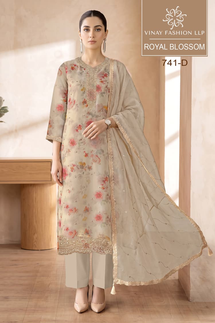 Vinay Kuleesh Royal Blossom Russian Silk Jacquard Handwork Salwar Kameez Catalog — Wholesale Salwar Suits, Vinay Fashion wholesale from Surat — view 2