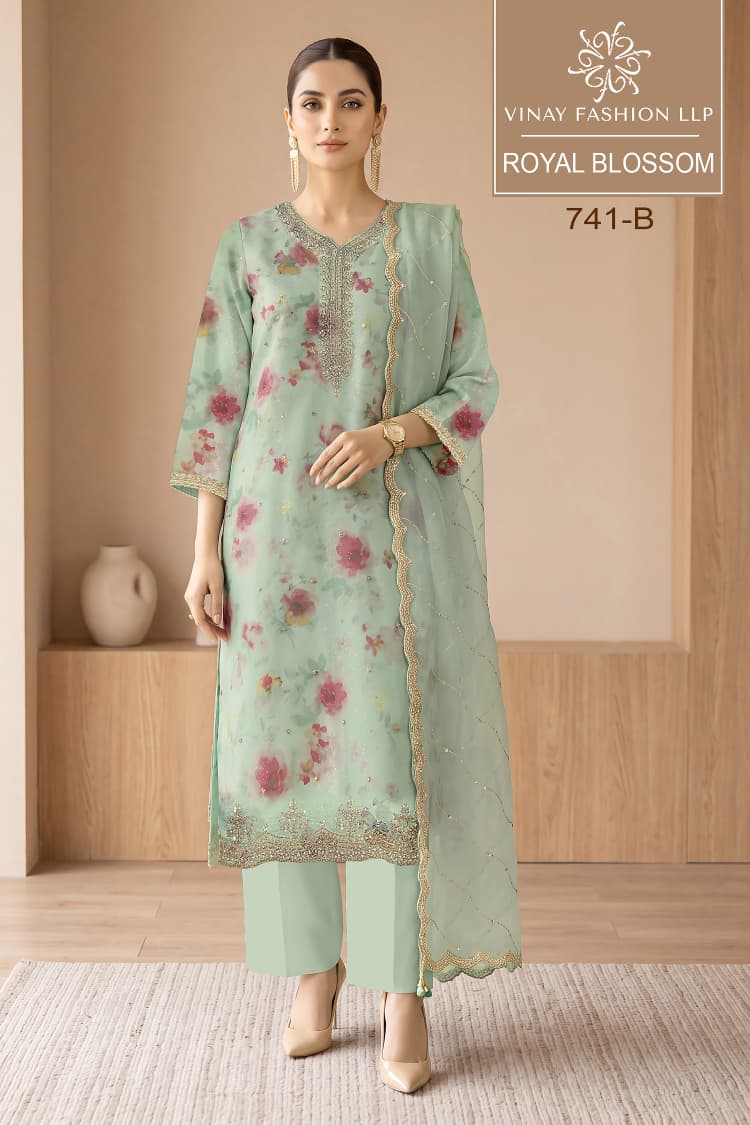 Vinay Kuleesh Royal Blossom Russian Silk Jacquard Handwork Salwar Kameez Catalog