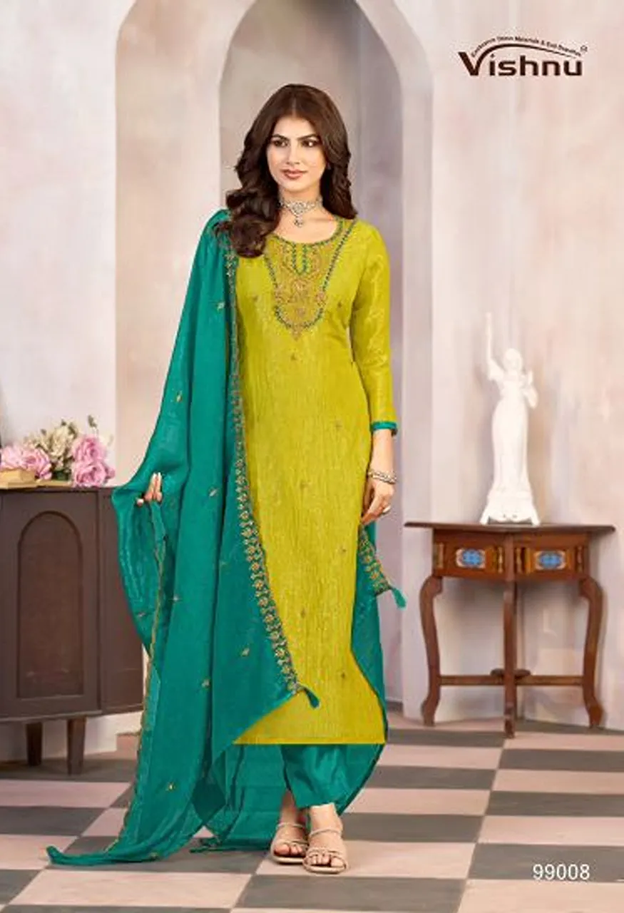 Vishnu Kaseeda Crunchy Silk Embroidered Designer Dress Material Collection — Wholesale Kurtis, Vishnu wholesale from Surat — Photo 2