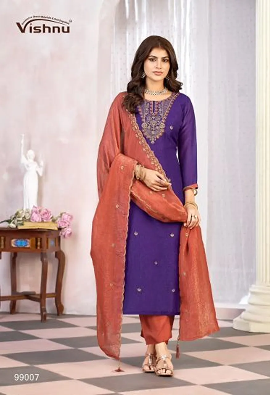 Vishnu Kaseeda Crunchy Silk Embroidered Designer Dress Material Collection — Wholesale Kurtis, Vishnu wholesale from Surat — Photo 6