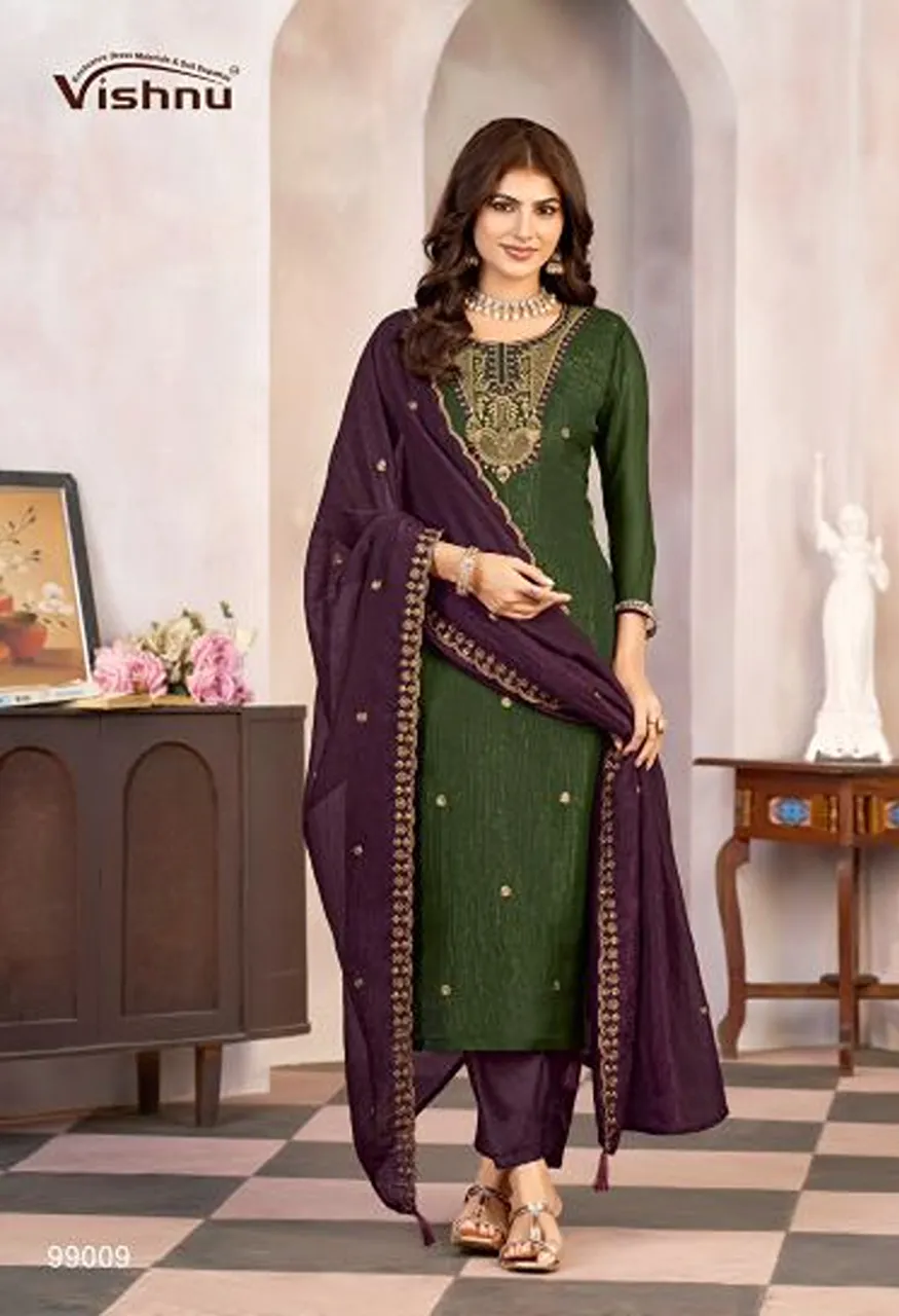 Vishnu Kaseeda Crunchy Silk Embroidered Designer Dress Material Collection — Wholesale Kurtis, Vishnu wholesale from Surat — Photo 5