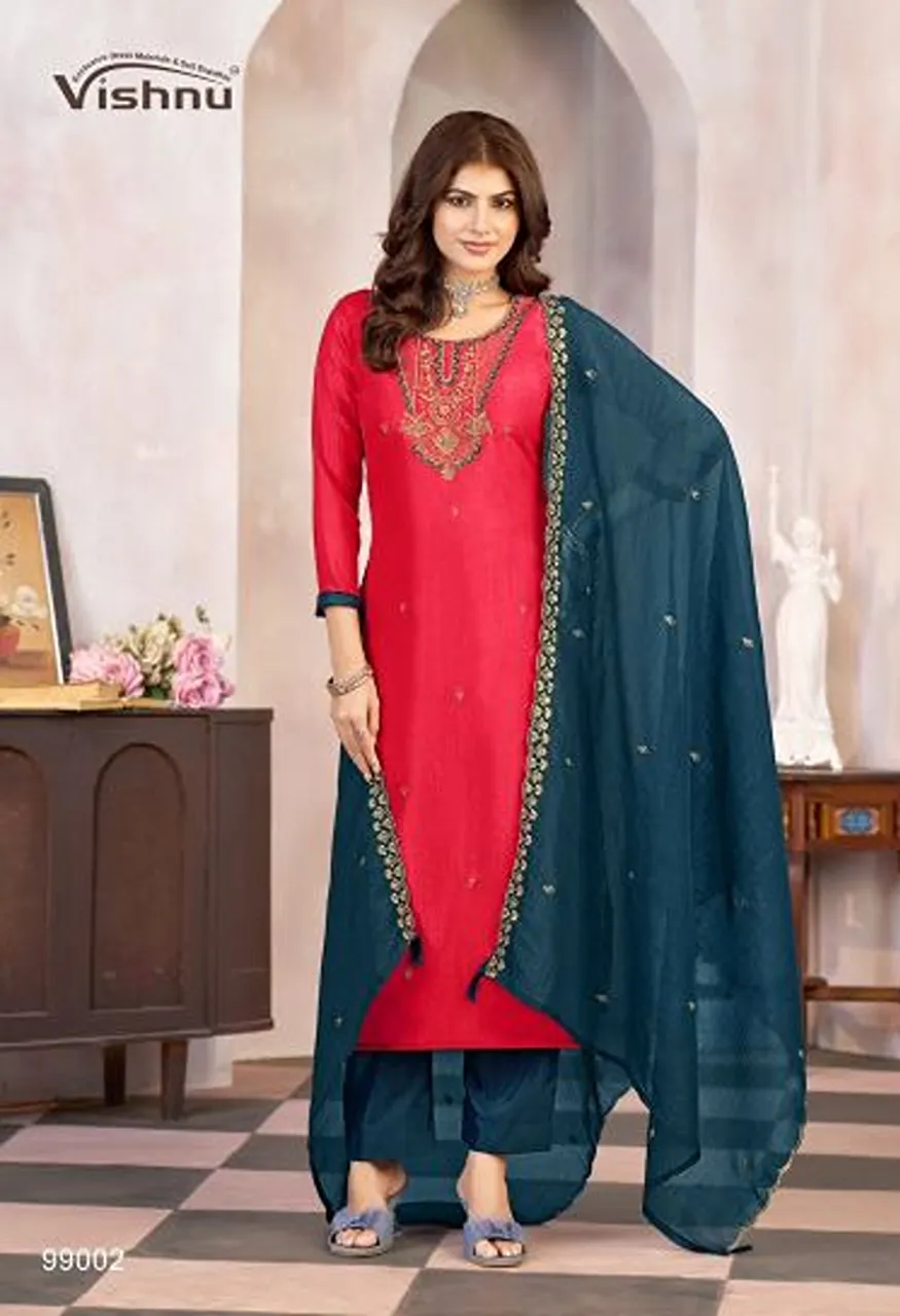 Vishnu Kaseeda Crunchy Silk Embroidered Designer Dress Material Collection — Wholesale Kurtis, Vishnu wholesale from Surat — Photo 4