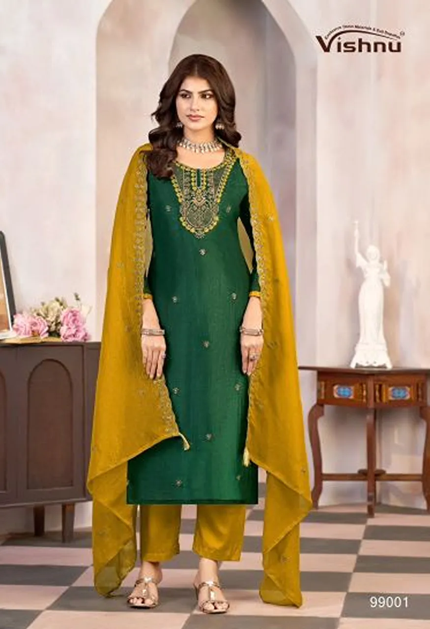 Vishnu Kaseeda Crunchy Silk Embroidered Designer Dress Material Collection — Wholesale Kurtis, Vishnu wholesale from Surat — Photo 3