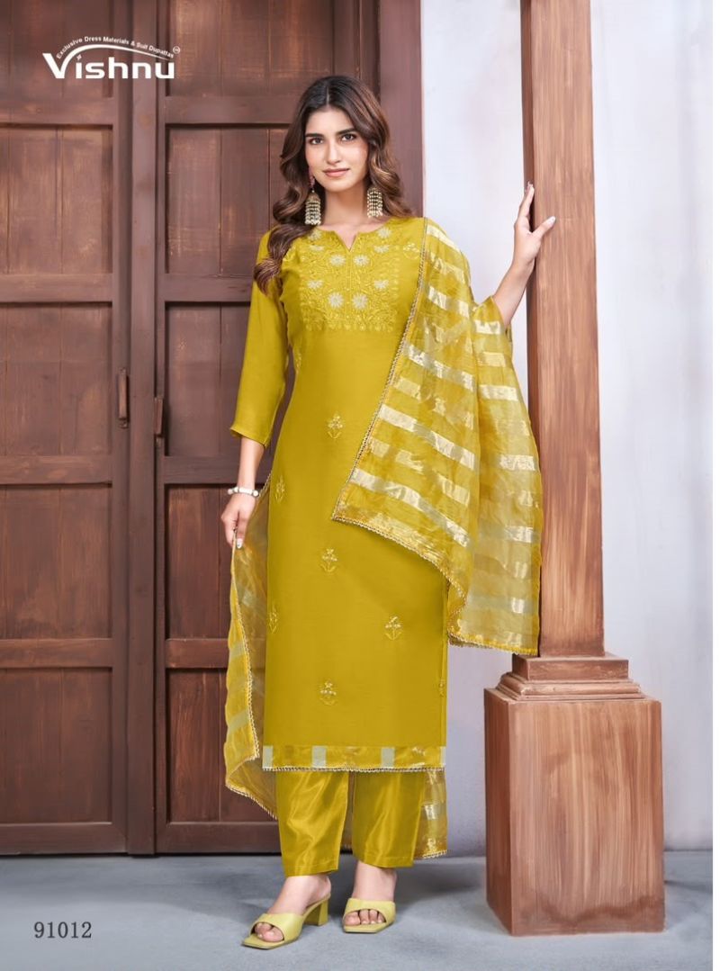 Vishnu Mohtarma Mul Chanderi Embroidered Designer Dress Material