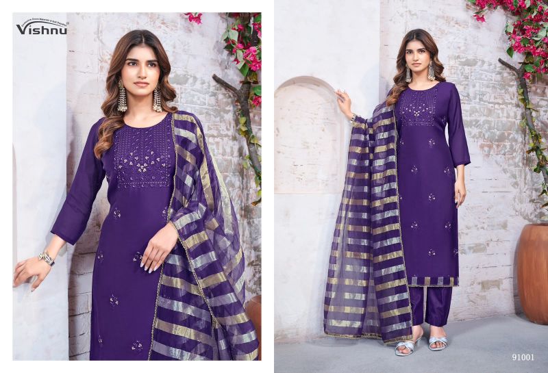 Vishnu Mohtarma Mul Chanderi Embroidered Designer Dress Material — Wholesale Dress Material, Vishnu wholesale from Surat — Photo 4
