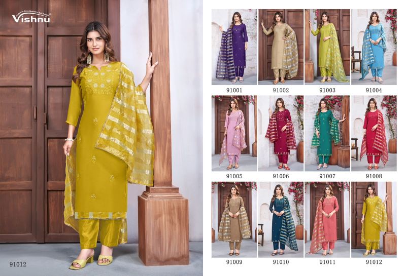 Vishnu Mohtarma Mul Chanderi Embroidered Designer Dress Material — Wholesale Dress Material, Vishnu wholesale from Surat — Photo 3