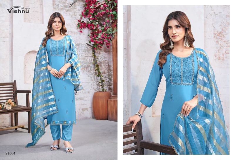 Vishnu Mohtarma Mul Chanderi Embroidered Designer Dress Material — Wholesale Dress Material, Vishnu wholesale from Surat — Photo 2