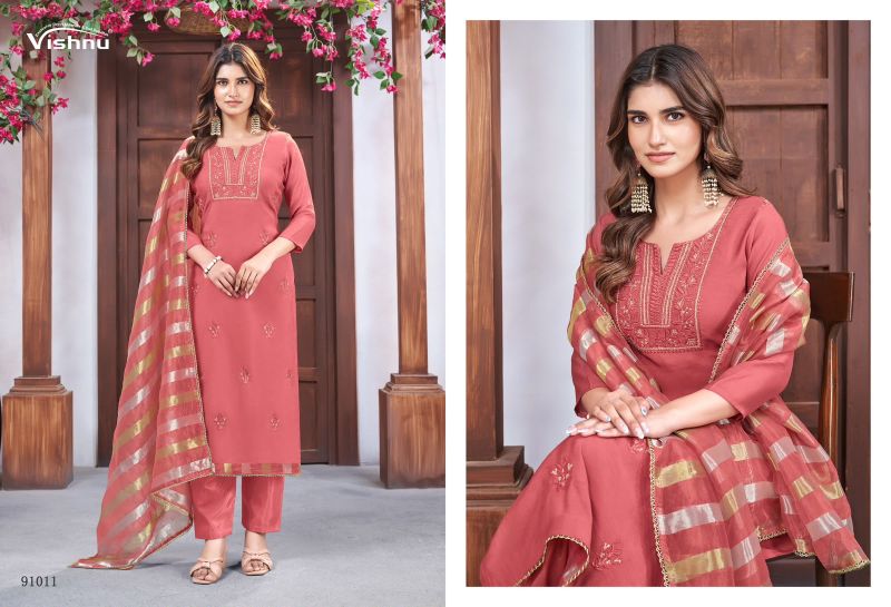 Vishnu Mohtarma Mul Chanderi Embroidered Designer Dress Material — Wholesale Dress Material, Vishnu wholesale from Surat — Photo 12