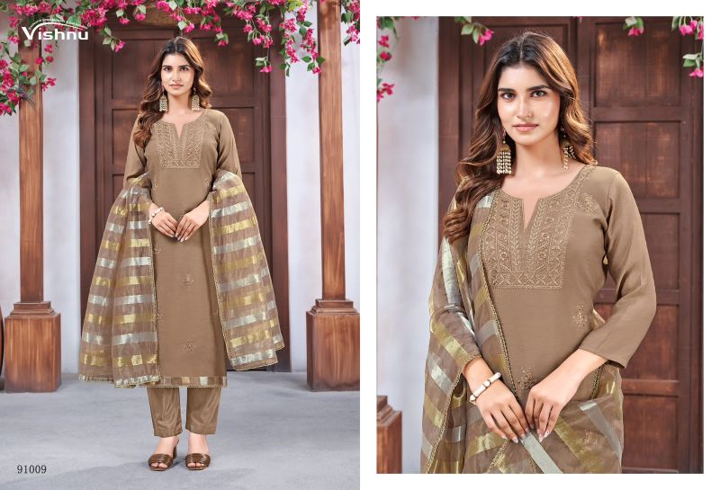 Vishnu Mohtarma Mul Chanderi Embroidered Designer Dress Material — Wholesale Dress Material, Vishnu wholesale from Surat — Photo 11