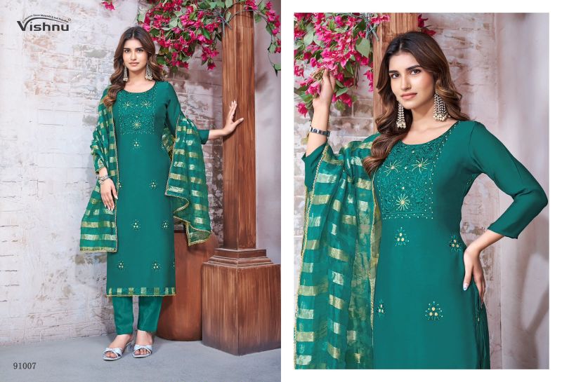 Vishnu Mohtarma Mul Chanderi Embroidered Designer Dress Material — Wholesale Dress Material, Vishnu wholesale from Surat — Photo 10