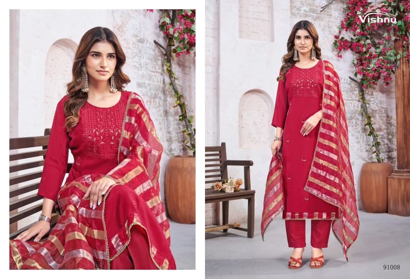 Vishnu Mohtarma Mul Chanderi Embroidered Designer Dress Material — Wholesale Dress Material, Vishnu wholesale from Surat — Photo 9