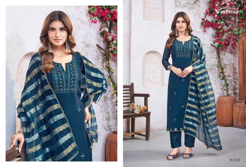 Vishnu Mohtarma Mul Chanderi Embroidered Designer Dress Material — Wholesale Dress Material, Vishnu wholesale from Surat — Photo 8
