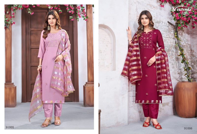 Vishnu Mohtarma Mul Chanderi Embroidered Designer Dress Material — Wholesale Dress Material, Vishnu wholesale from Surat — Photo 7