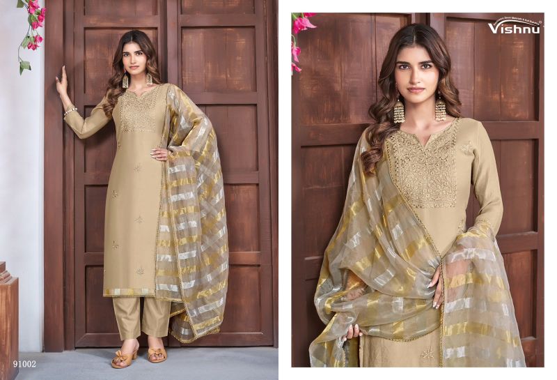 Vishnu Mohtarma Mul Chanderi Embroidered Designer Dress Material — Wholesale Dress Material, Vishnu wholesale from Surat — Photo 6