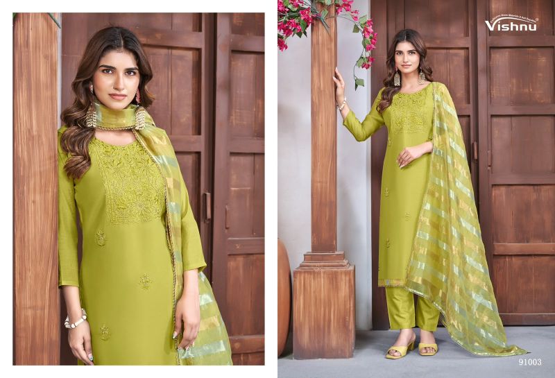 Vishnu Mohtarma Mul Chanderi Embroidered Designer Dress Material — Wholesale Dress Material, Vishnu wholesale from Surat — Photo 5