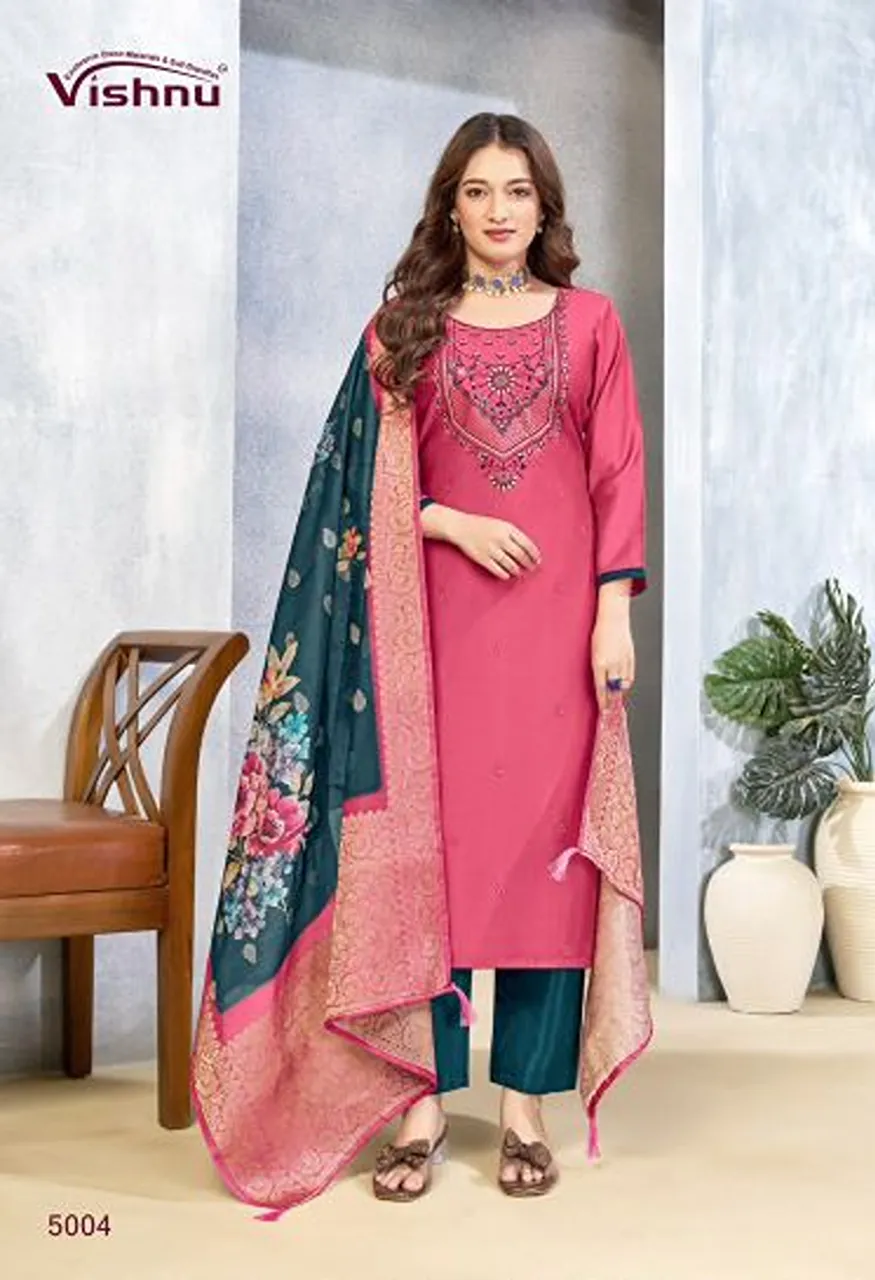 Vishnu Sarita Wholesale Vertican Silk Embroidered Dress Material Catalog — Wholesale Kurtis, Vishnu wholesale from Surat — Photo 3