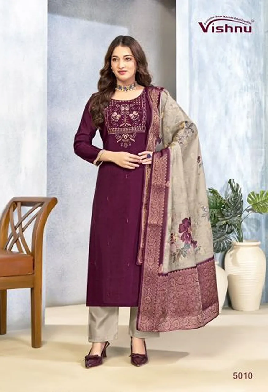 Vishnu Sarita Wholesale Vertican Silk Embroidered Dress Material Catalog — Wholesale Kurtis, Vishnu wholesale from Surat — Photo 2