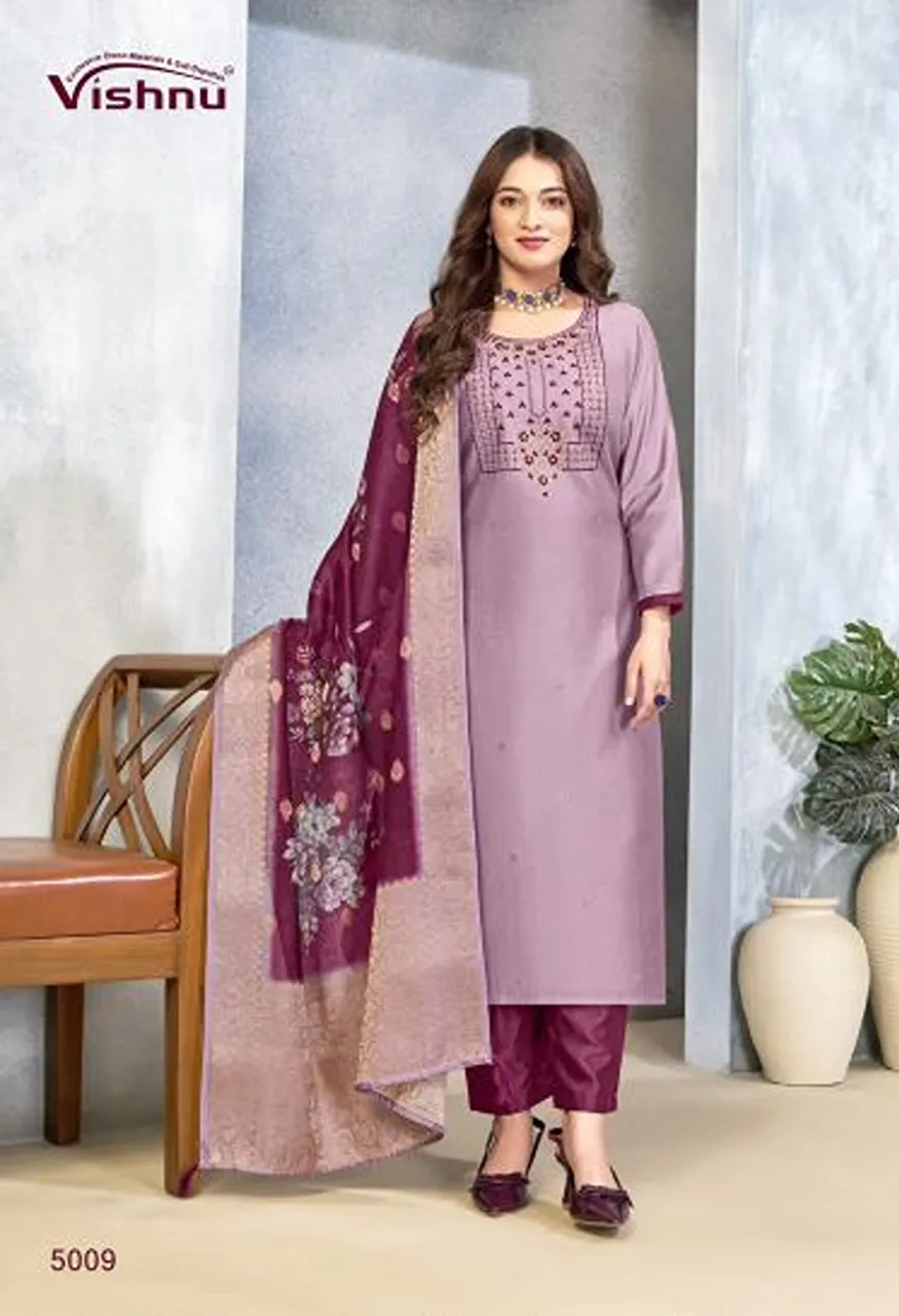 Vishnu Sarita Wholesale Vertican Silk Embroidered Dress Material Catalog