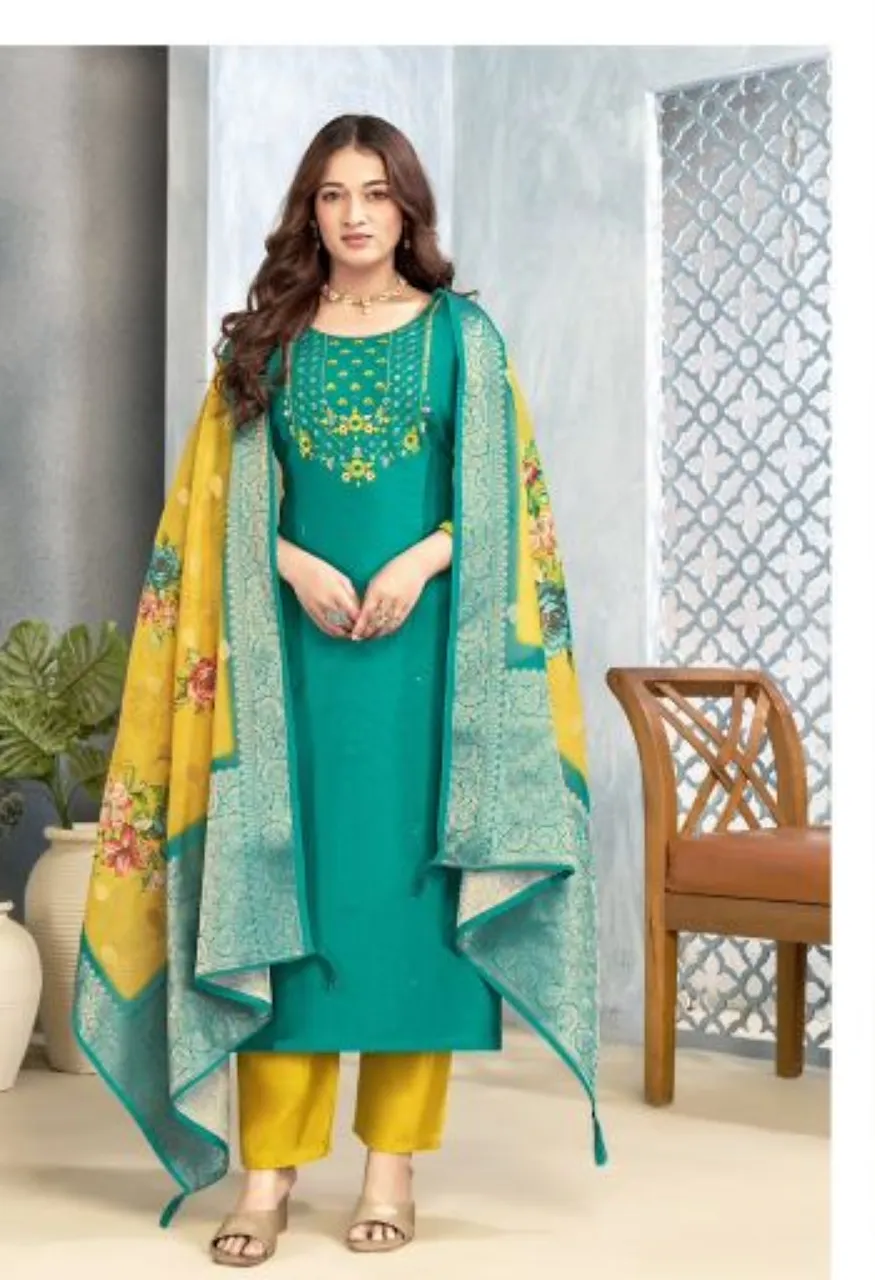 Vishnu Sarita Wholesale Vertican Silk Embroidered Dress Material Catalog — Wholesale Kurtis, Vishnu wholesale from Surat — Photo 9