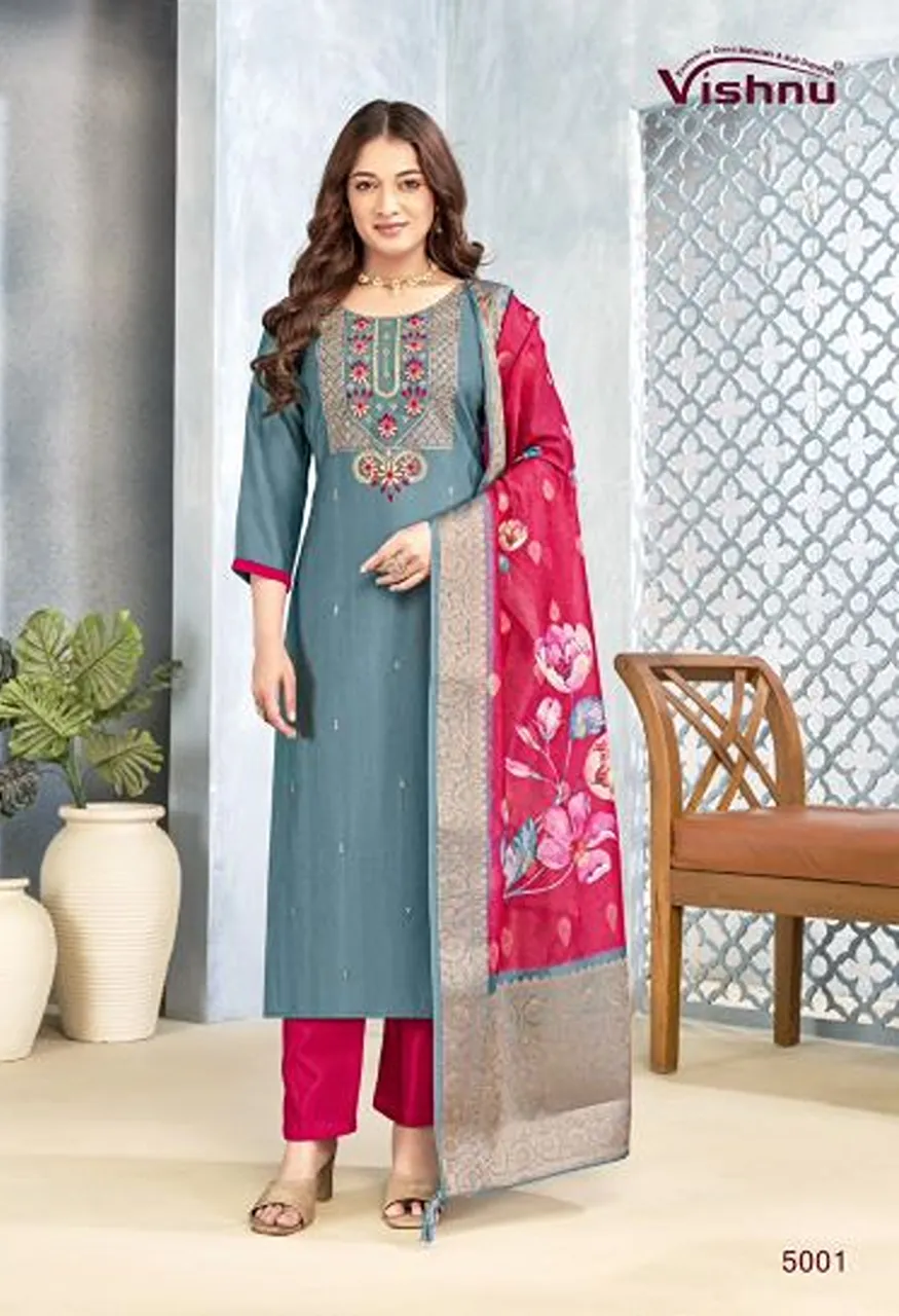 Vishnu Sarita Wholesale Vertican Silk Embroidered Dress Material Catalog — Wholesale Kurtis, Vishnu wholesale from Surat — Photo 5