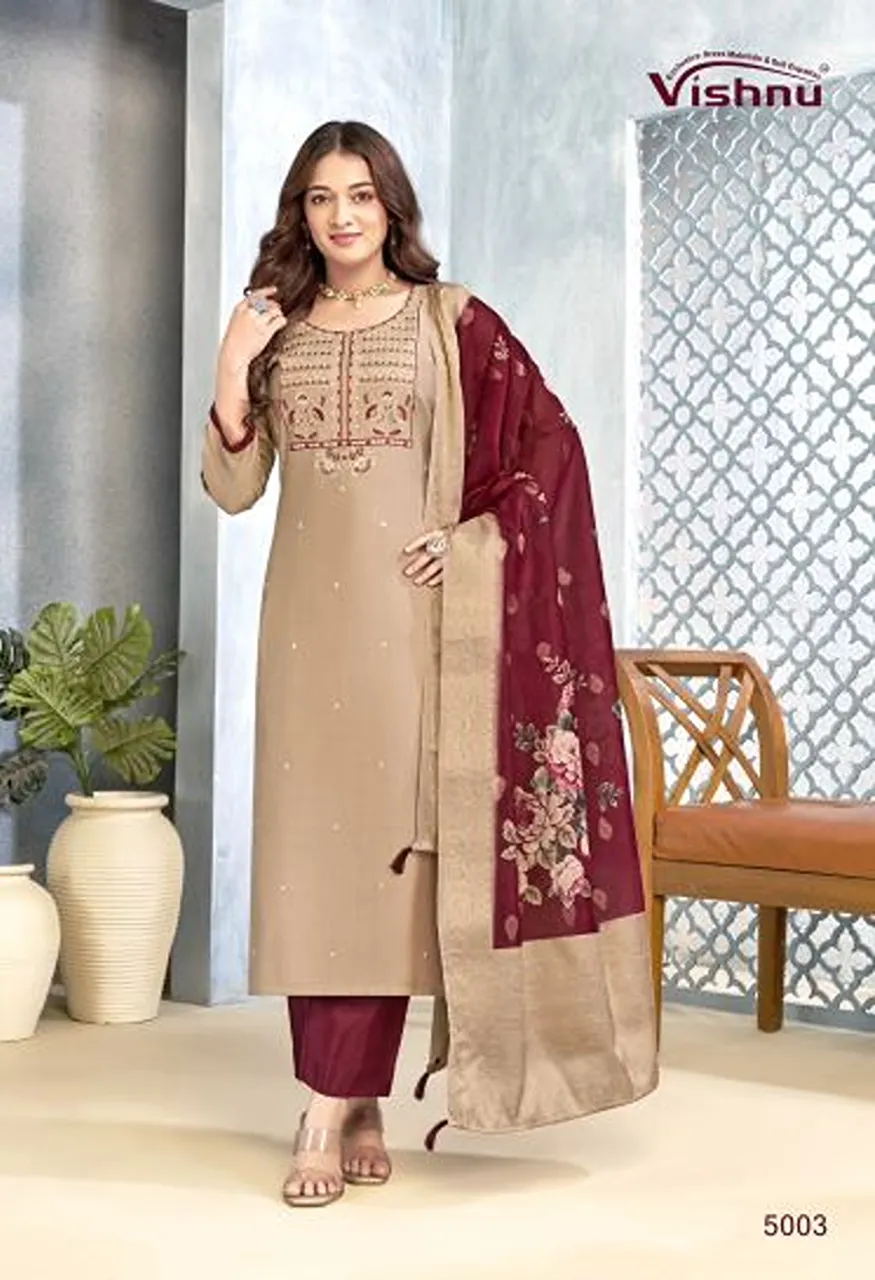 Vishnu Sarita Wholesale Vertican Silk Embroidered Dress Material Catalog — Wholesale Kurtis, Vishnu wholesale from Surat — Photo 4
