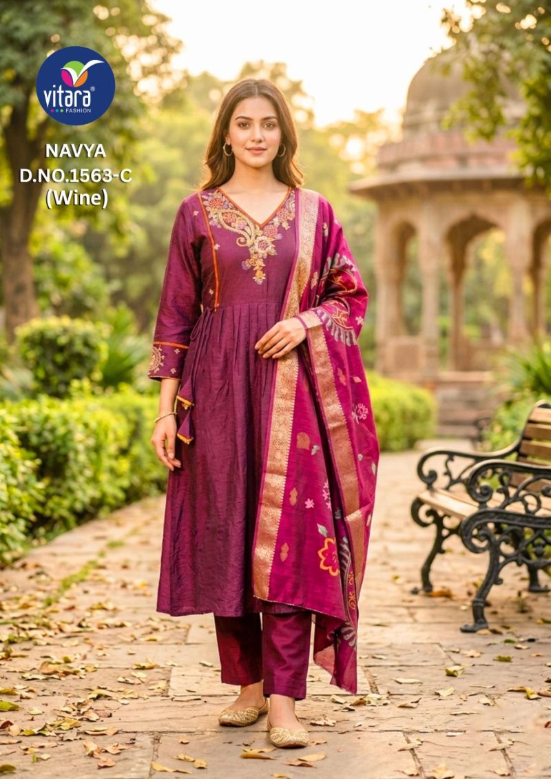 Vitara Navya Rangoli Crush Embroidered Kurti With Bottom Dupatta Catalog