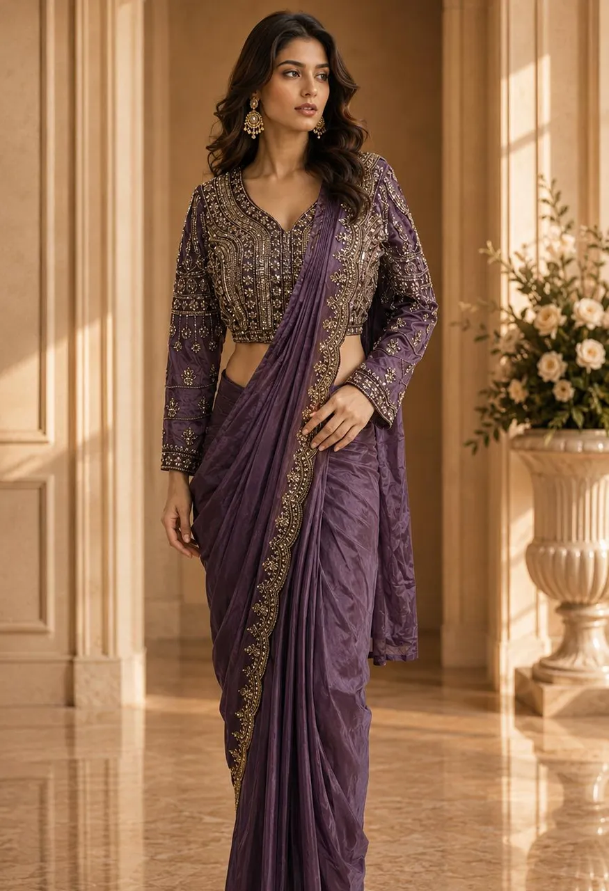 Ready-to-Wear Designer Saree with Elegant Beads Work Blouse — Saree, Vardan Ethnic wholesale from Surat — view 2