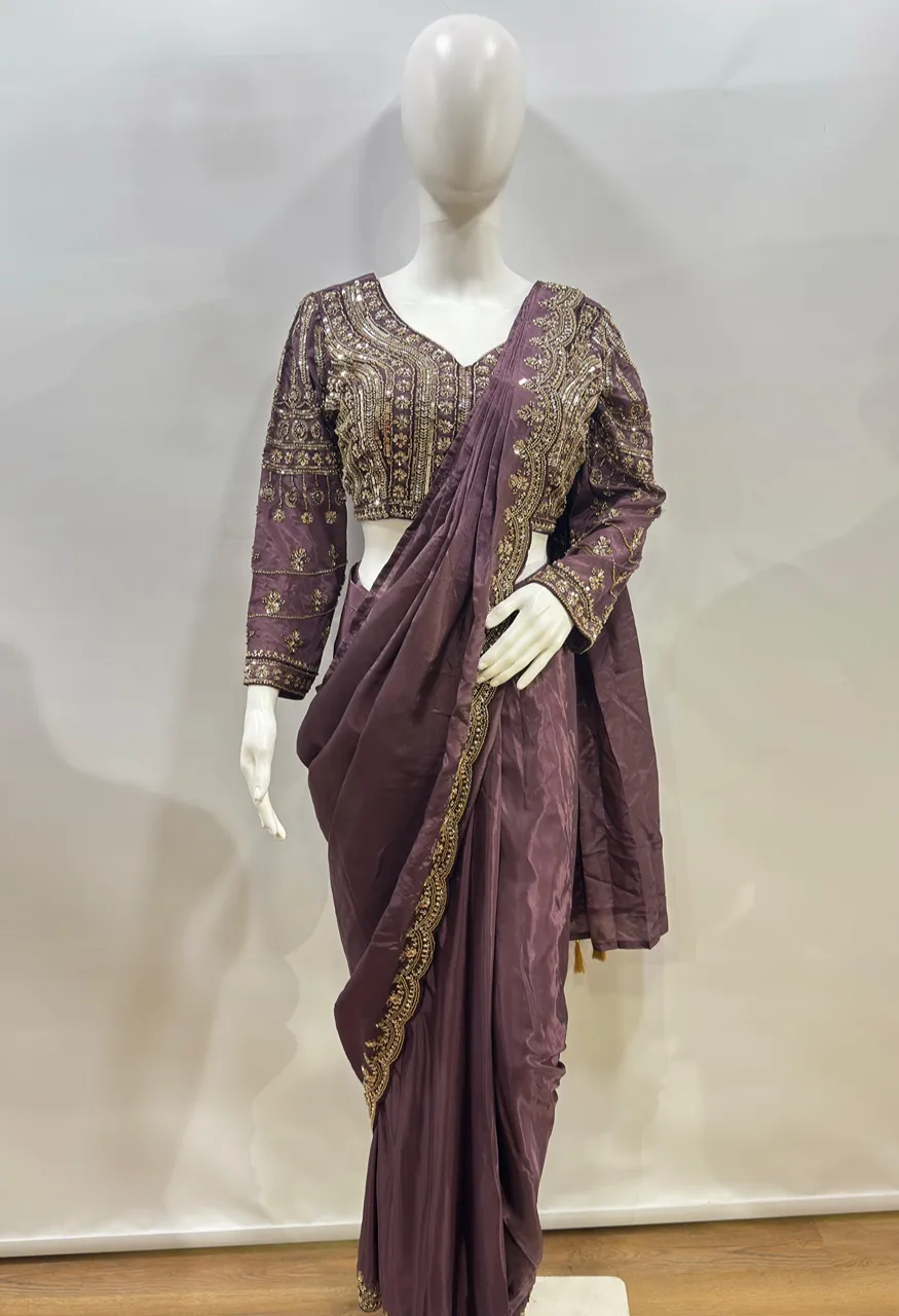 Ready-to-Wear Designer Saree with Elegant Beads Work Blouse — Saree, Vardan Ethnic wholesale from Surat — view 3