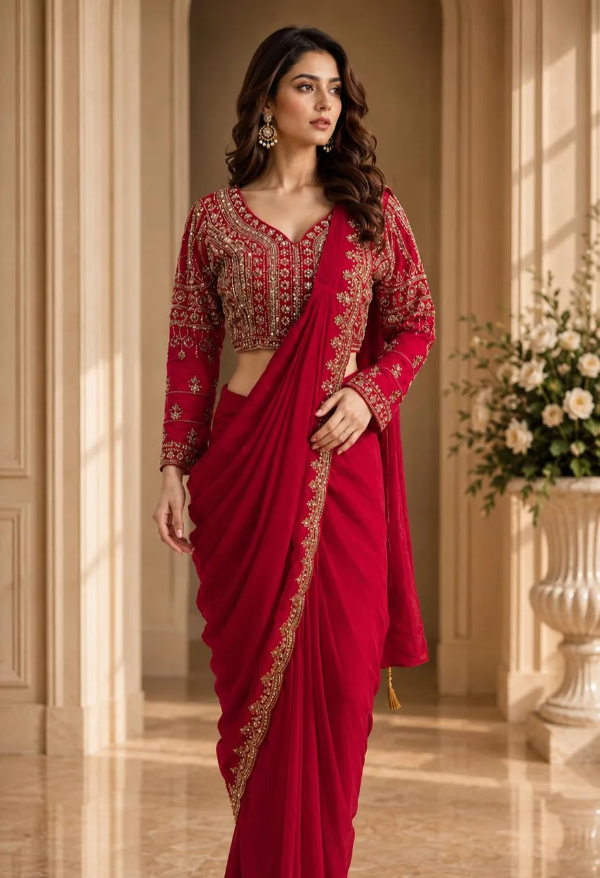Ready-to-Wear Designer Saree with Elegant Beads Work Blouse