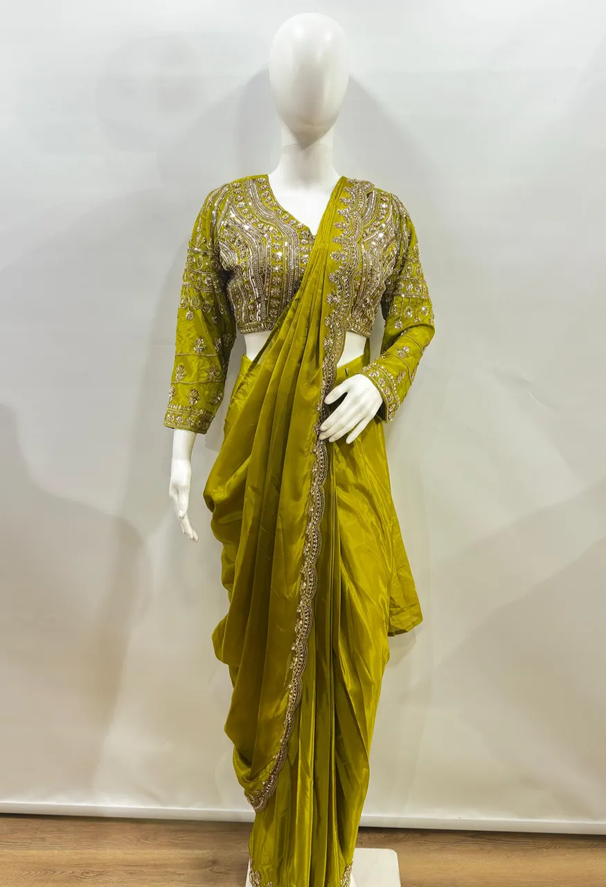 Ready-to-Wear Designer Saree with Elegant Beads Work Blouse — Saree, Vardan Ethnic wholesale from Surat — view 4